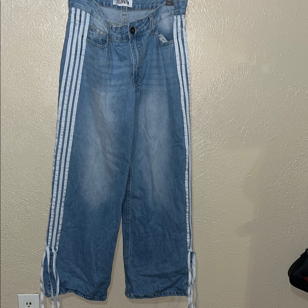 Blue Denim  Jeans with White Stripes